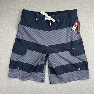 NWT Airwalk Men's Navy Striped Board Shorts Stretch Swim Trunks Size Medium